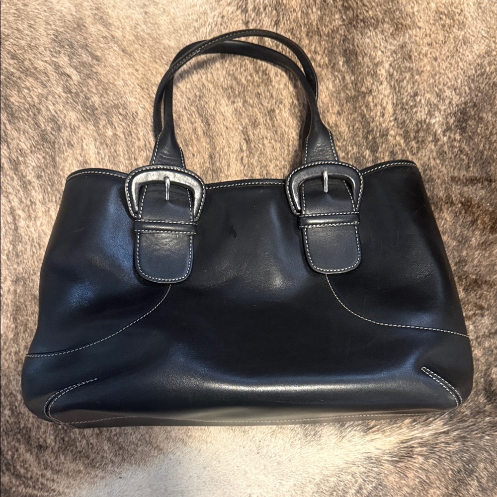 Elegant Black Cole Haan Leather Tote Bag